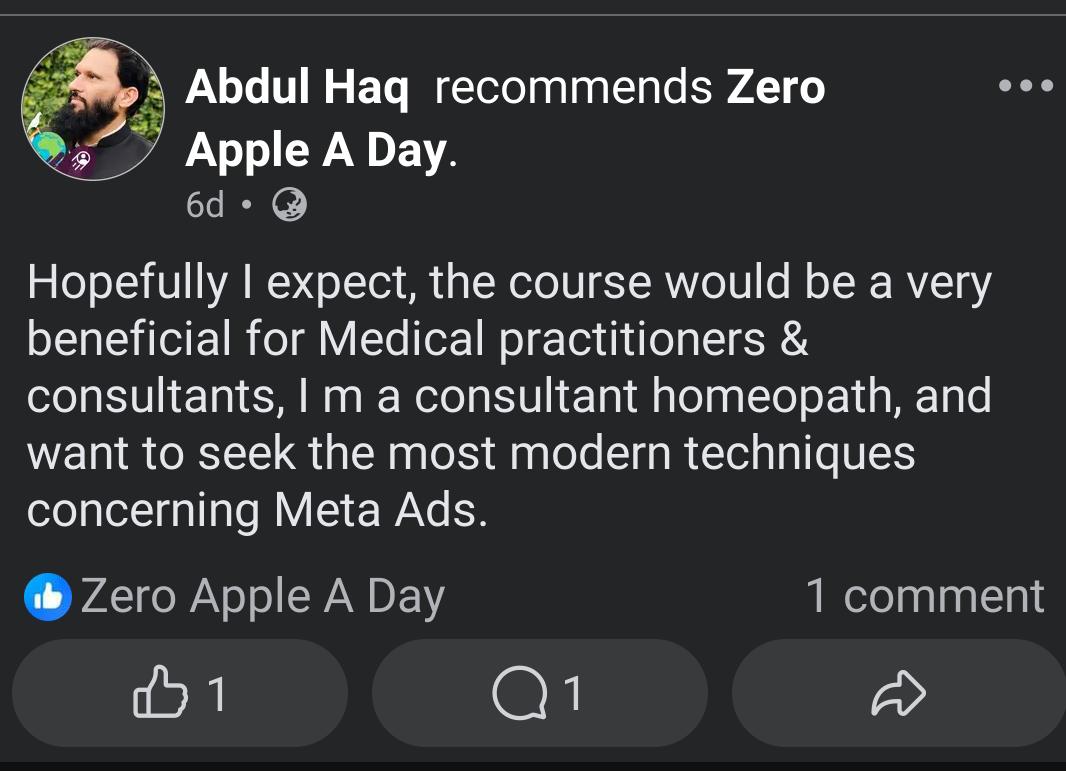 Facebook recommendation from Abdul Haq: Beneficial for medical practitioners & consultants