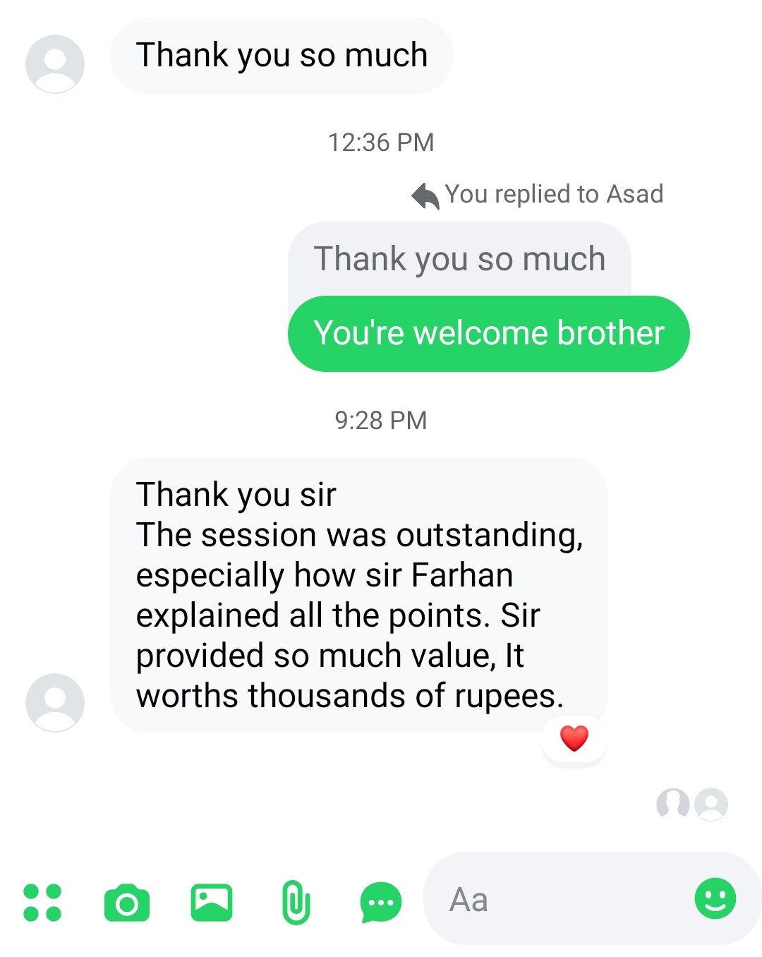 Messenger feedback: Session was outstanding, worth thousands of rupees