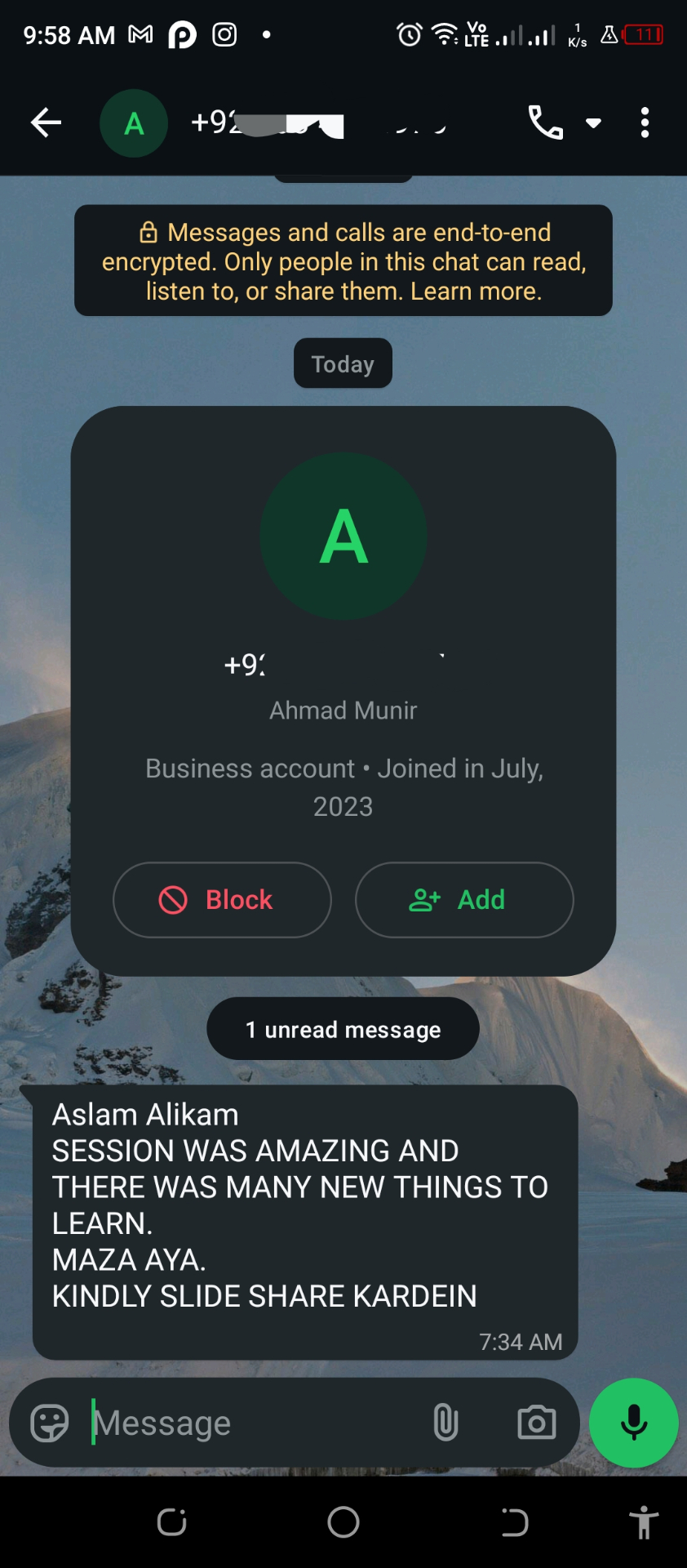 WhatsApp feedback from Ahmad Munir: Session was amazing