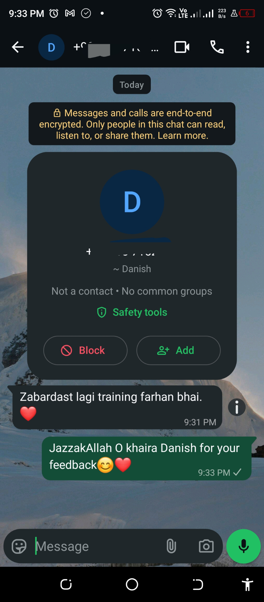 WhatsApp feedback from Danish: Zabardast lagi training